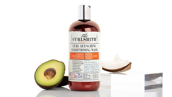 Curlsmith Curl Quenching Conditioning Wash with avocado and coconut a white background