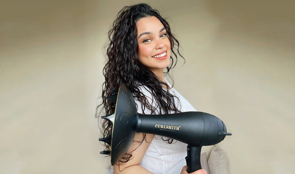 Woman with Curlsmith XXL Defrizzion Dryer
