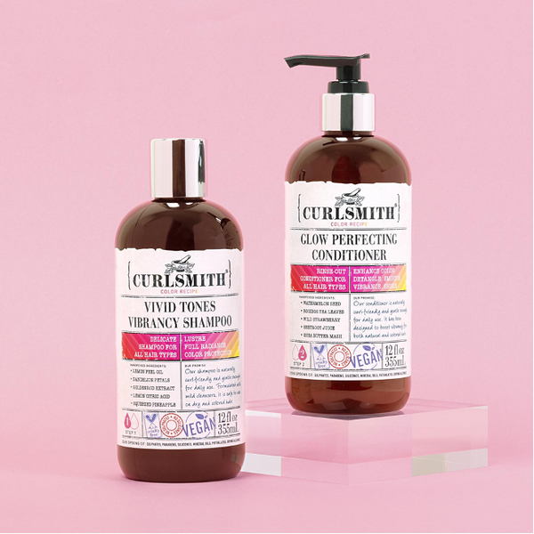 Two Curlsmith products on a pink background