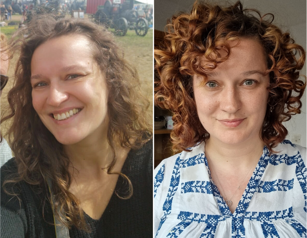 Two women with curly hair
