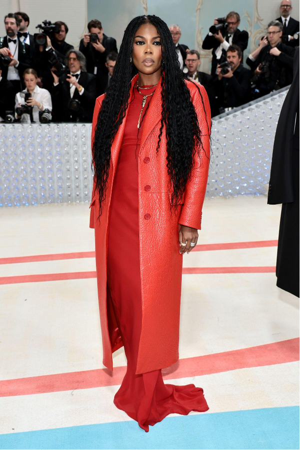A woman in red at the Met Gala