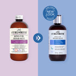 Two bottles of Curlsmith Bond Curl Rehab Salve on a split background with a 'Same Great Product' badge.