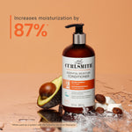 Curlsmith elemental moisture conditioner bottle with avocado and almonds on a brown background