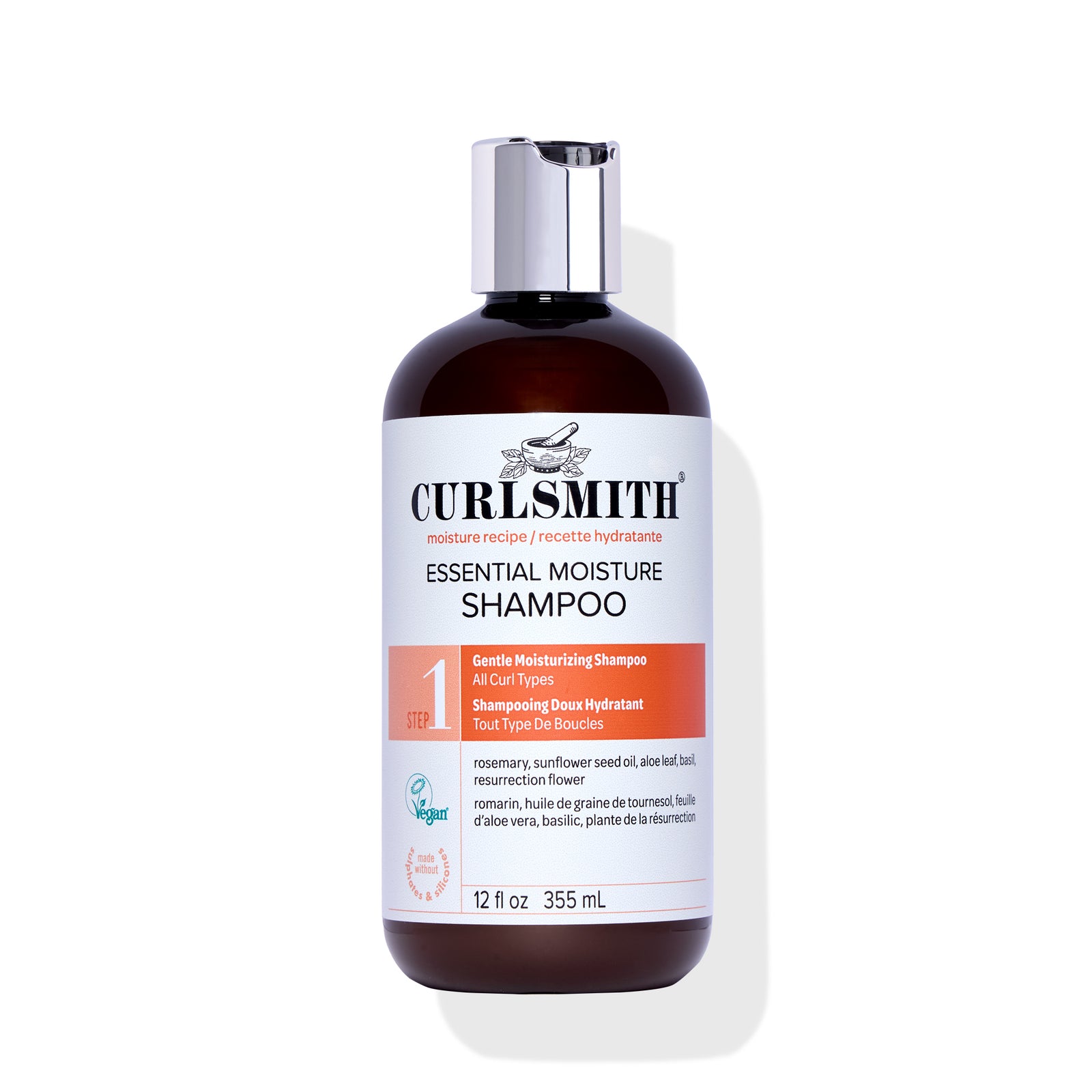 Curlsmith essential moisture shampoo bottle on a white background