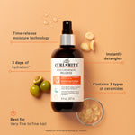 Curlsmith hair care product with features highlighted on an orange background