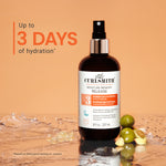 Curlsmitth hair care product with olives on a beige background